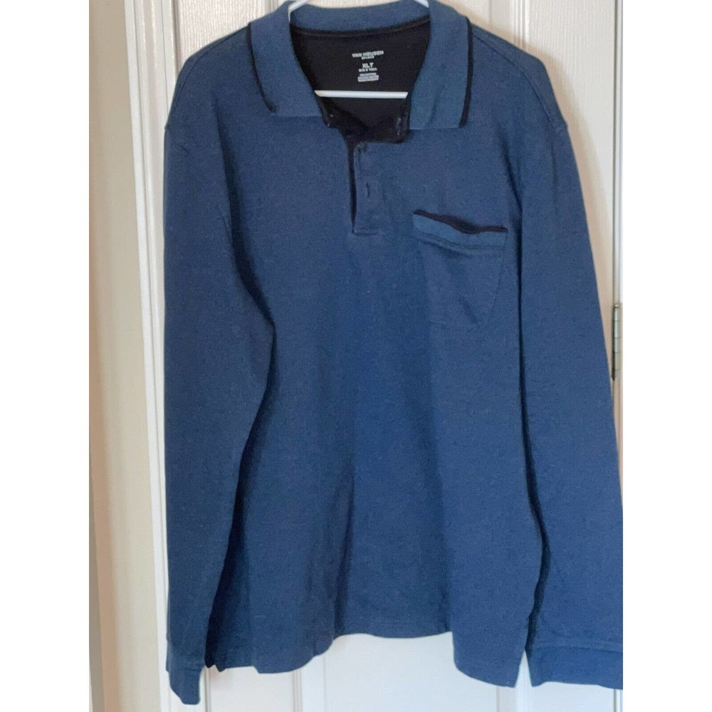 Van Heusen Men's Size XLT‎ Pullover Sweater Collared 1/4 Button Up Flex Blue